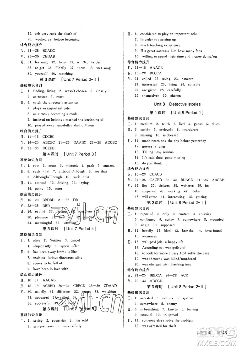 沈陽出版社2022全品學(xué)練考九年級英語全一冊YLNJ譯林牛津版答案