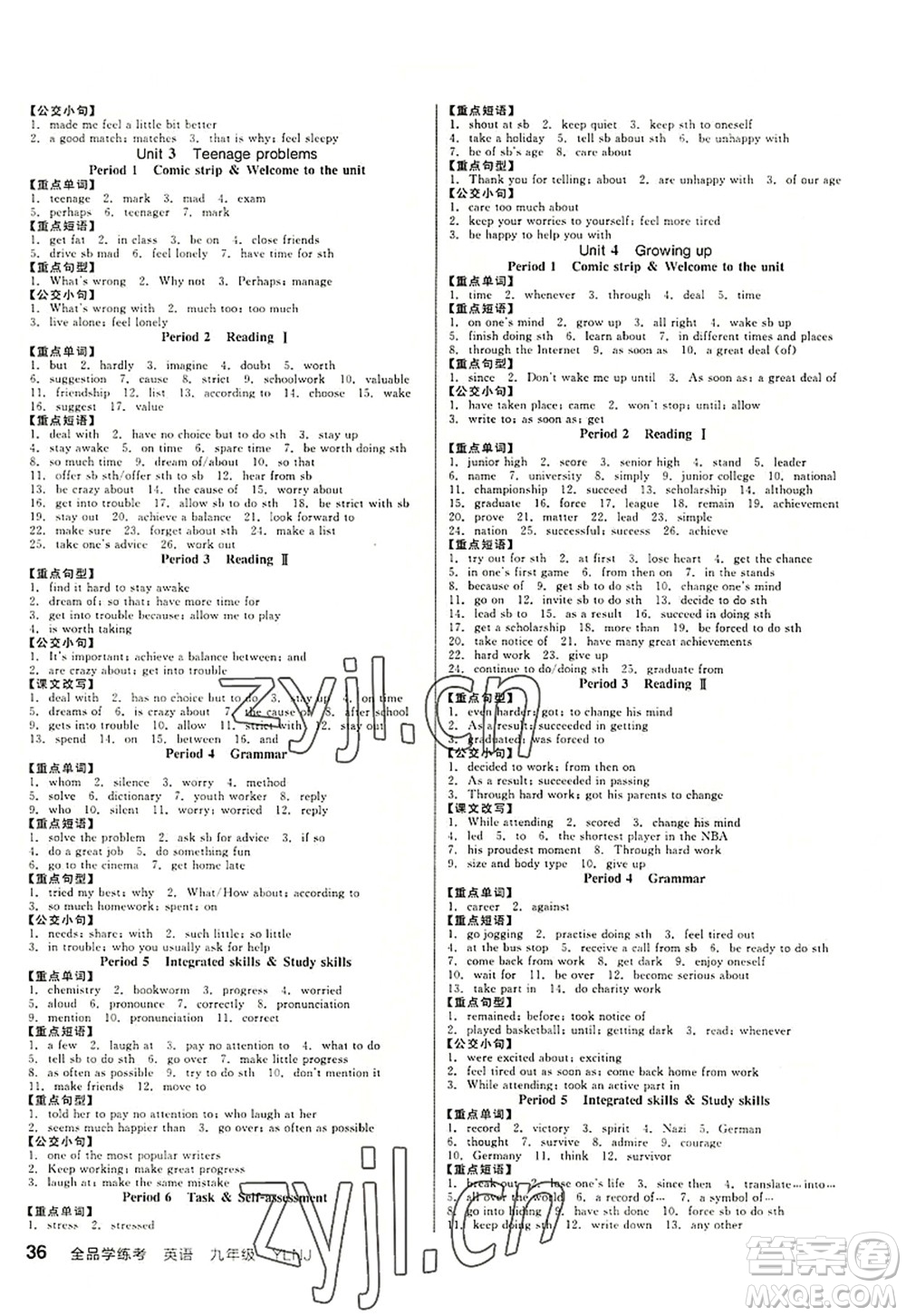 沈陽出版社2022全品學(xué)練考九年級英語全一冊YLNJ譯林牛津版答案