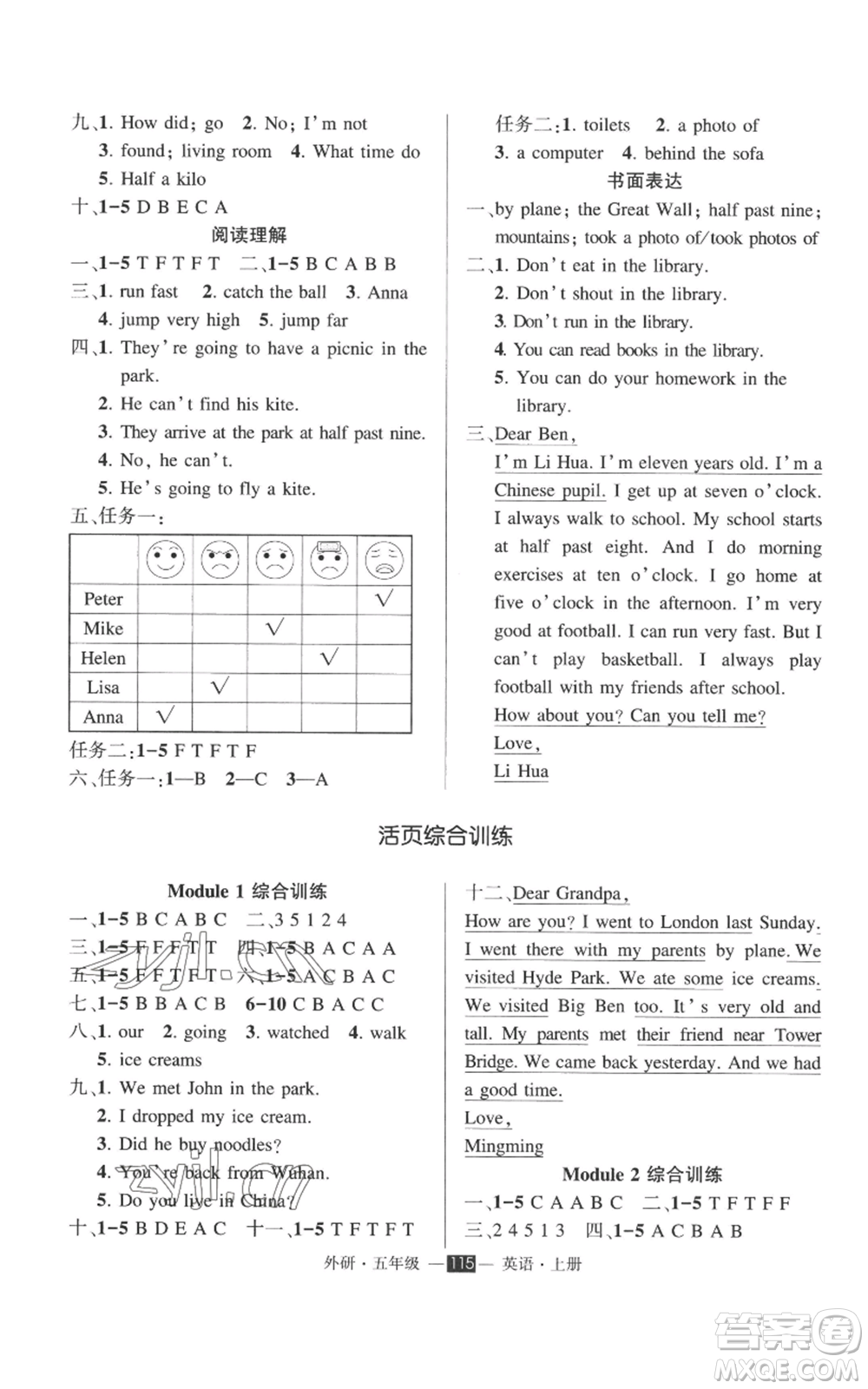 西安出版社2022秋季狀元成才路創(chuàng)優(yōu)作業(yè)100分五年級上冊英語外研版參考答案