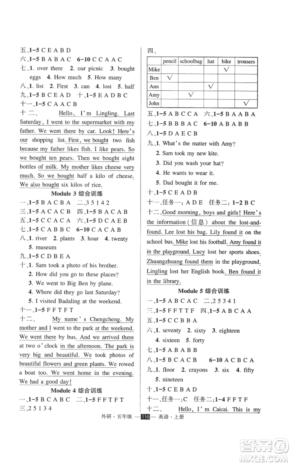 西安出版社2022秋季狀元成才路創(chuàng)優(yōu)作業(yè)100分五年級上冊英語外研版參考答案