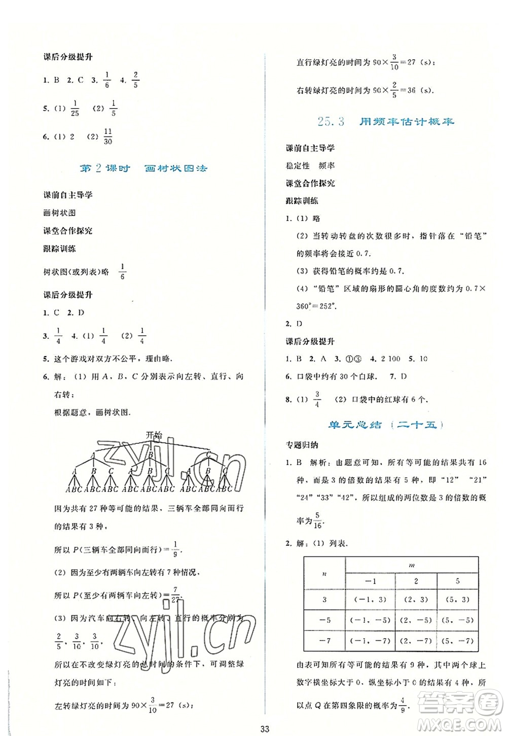 人民教育出版社2022同步輕松練習(xí)九年級數(shù)學(xué)上冊人教版答案