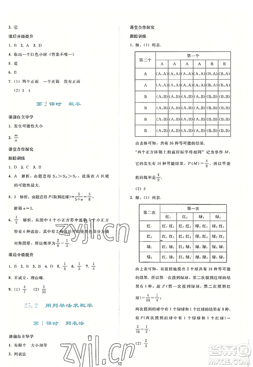 人民教育出版社2022同步輕松練習(xí)九年級數(shù)學(xué)上冊人教版答案