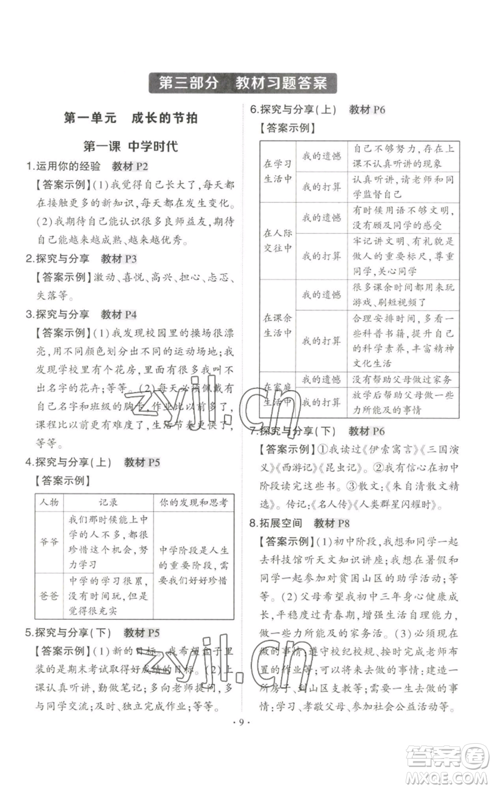 長江出版社2022秋季狀元成才路創(chuàng)優(yōu)作業(yè)七年級上冊道德與法治人教版參考答案