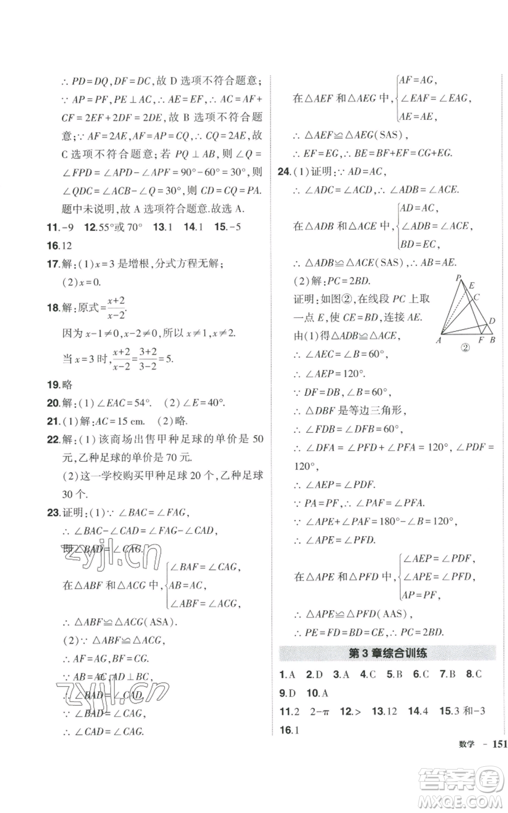 吉林教育出版社2022秋季狀元成才路創(chuàng)優(yōu)作業(yè)八年級上冊數學湘少版參考答案
