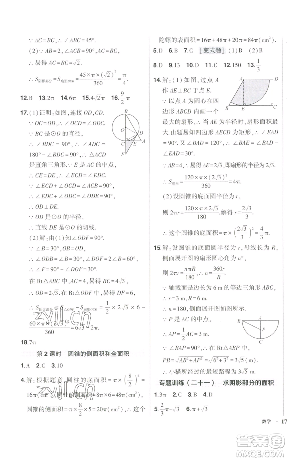 長江出版社2022秋季狀元成才路創(chuàng)優(yōu)作業(yè)九年級上冊數(shù)學(xué)人教版參考答案