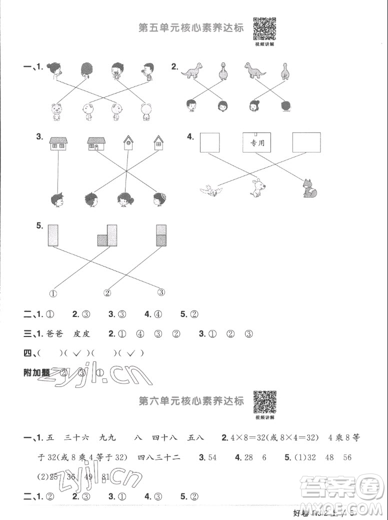 江西教育出版社2022陽光同學(xué)一線名師全優(yōu)好卷數(shù)學(xué)二年級上冊人教版答案