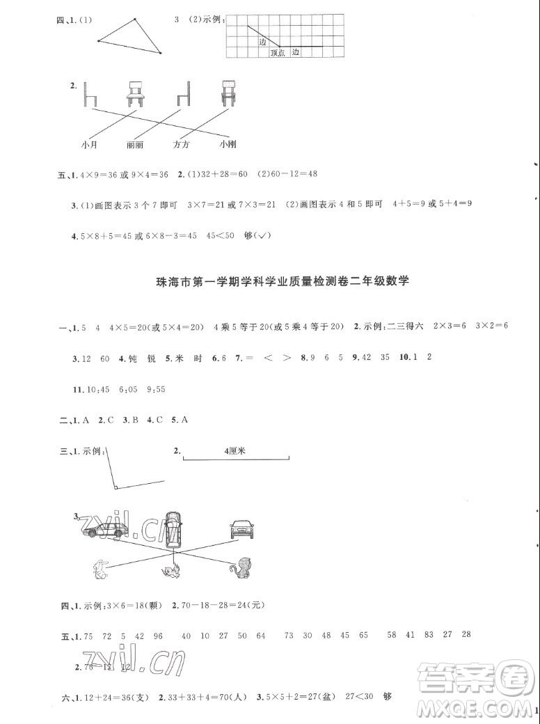 江西教育出版社2022陽光同學(xué)一線名師全優(yōu)好卷數(shù)學(xué)二年級上冊人教版答案