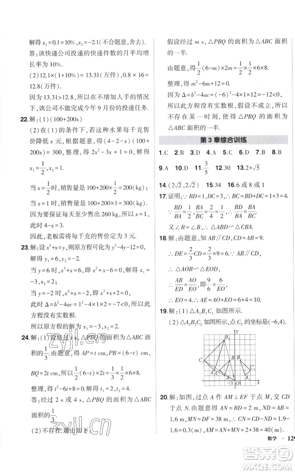 吉林教育出版社2022秋季狀元成才路創(chuàng)優(yōu)作業(yè)九年級(jí)上冊(cè)數(shù)學(xué)湘教版參考答案