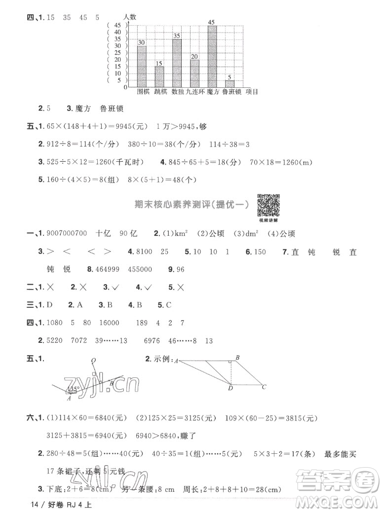 江西教育出版社2022陽光同學(xué)一線名師全優(yōu)好卷數(shù)學(xué)四年級(jí)上冊(cè)人教版答案