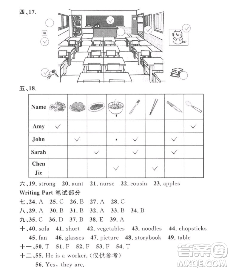 江西教育出版社2022陽光同學一線名師全優(yōu)好卷英語四年級上冊人教版答案