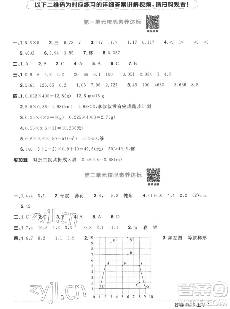 江西教育出版社2022陽光同學一線名師全優(yōu)好卷數(shù)學五年級上冊人教版答案