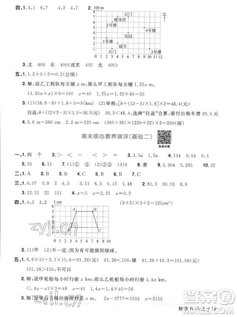 江西教育出版社2022陽光同學一線名師全優(yōu)好卷數(shù)學五年級上冊人教版答案
