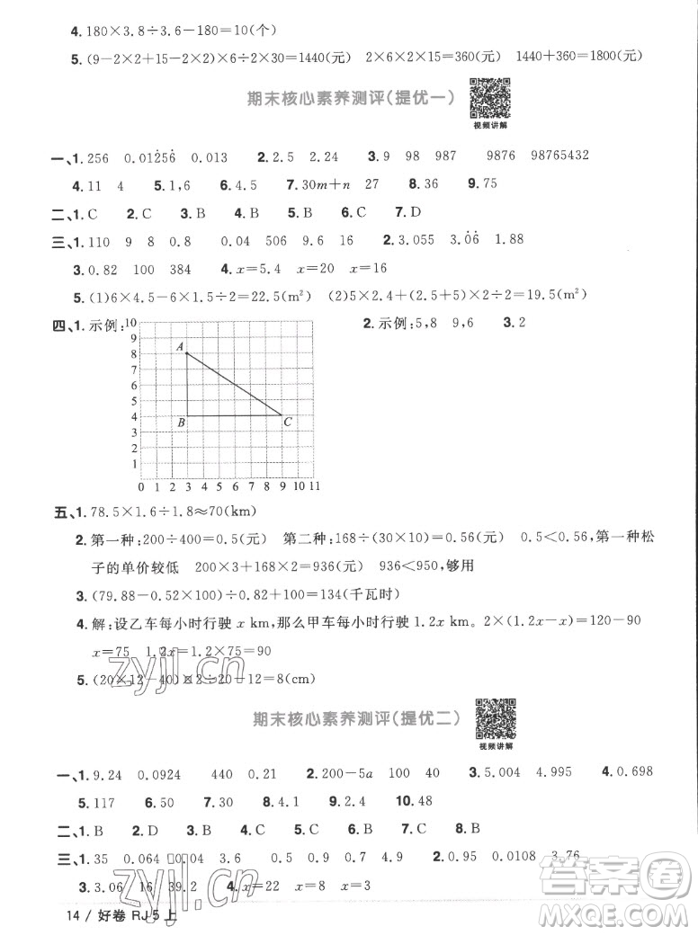 江西教育出版社2022陽光同學一線名師全優(yōu)好卷數(shù)學五年級上冊人教版答案