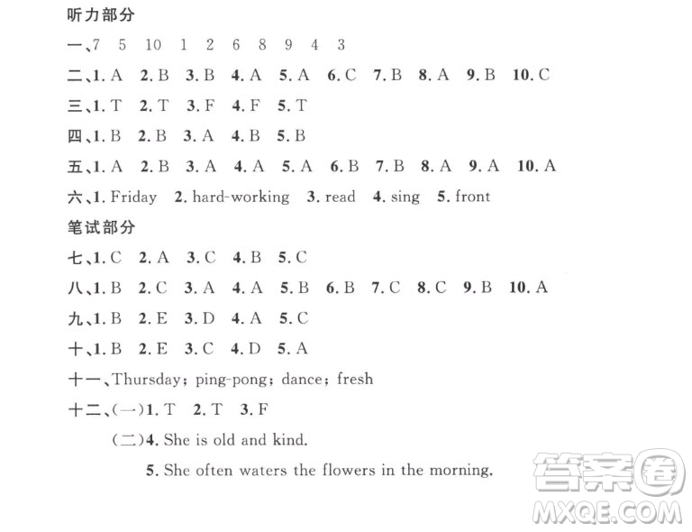 江西教育出版社2022陽光同學一線名師全優(yōu)好卷英語五年級上冊人教版答案