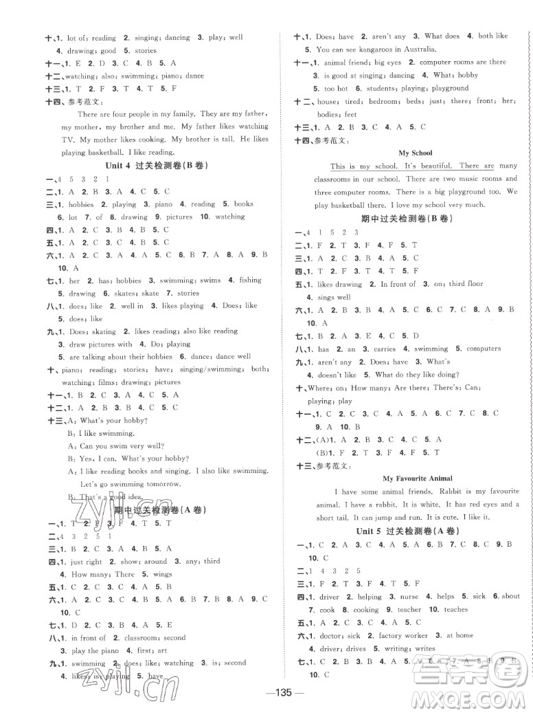 江西教育出版社2022陽光同學(xué)一線名師全優(yōu)好卷英語五年級(jí)上冊(cè)譯林版答案