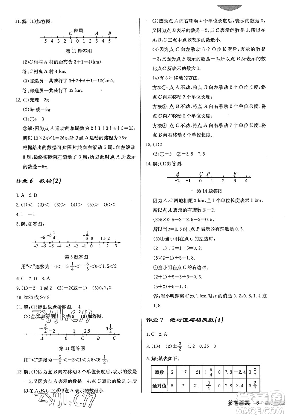 龍門書局2022啟東中學作業(yè)本七年級數(shù)學上冊JS江蘇版答案