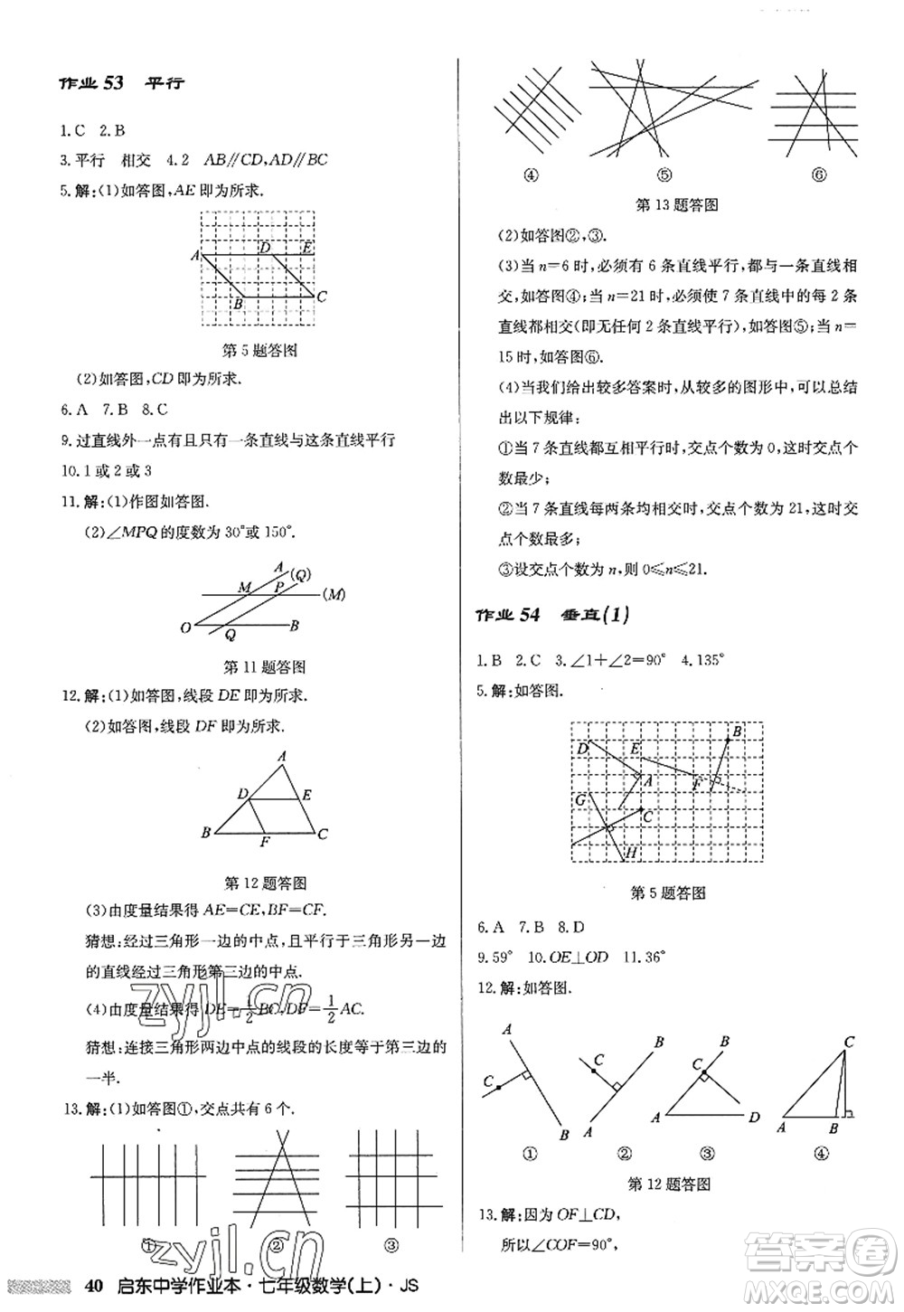龍門書局2022啟東中學作業(yè)本七年級數(shù)學上冊JS江蘇版答案