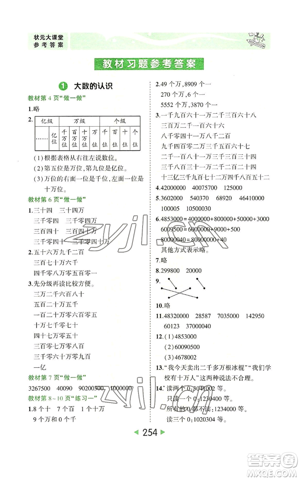 西安出版社2022秋季狀元成才路狀元大課堂四年級上冊數(shù)學(xué)人教版參考答案