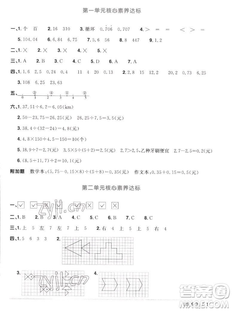 江西教育出版社2022陽(yáng)光同學(xué)一線(xiàn)名師全優(yōu)好卷數(shù)學(xué)五年級(jí)上冊(cè)北師版答案