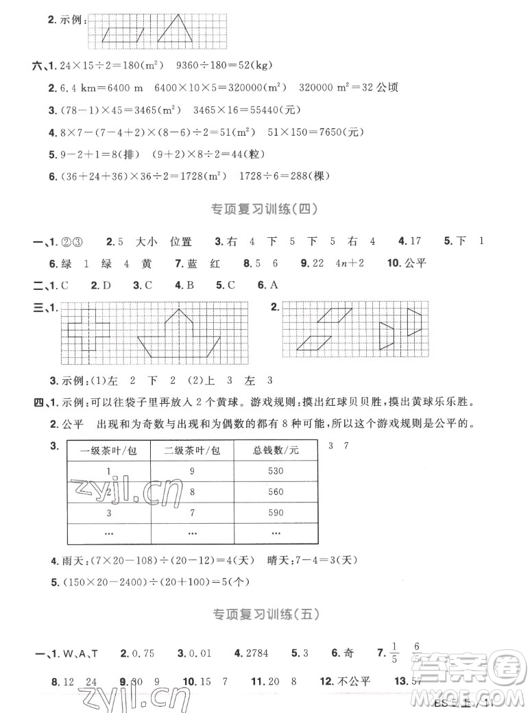 江西教育出版社2022陽(yáng)光同學(xué)一線(xiàn)名師全優(yōu)好卷數(shù)學(xué)五年級(jí)上冊(cè)北師版答案