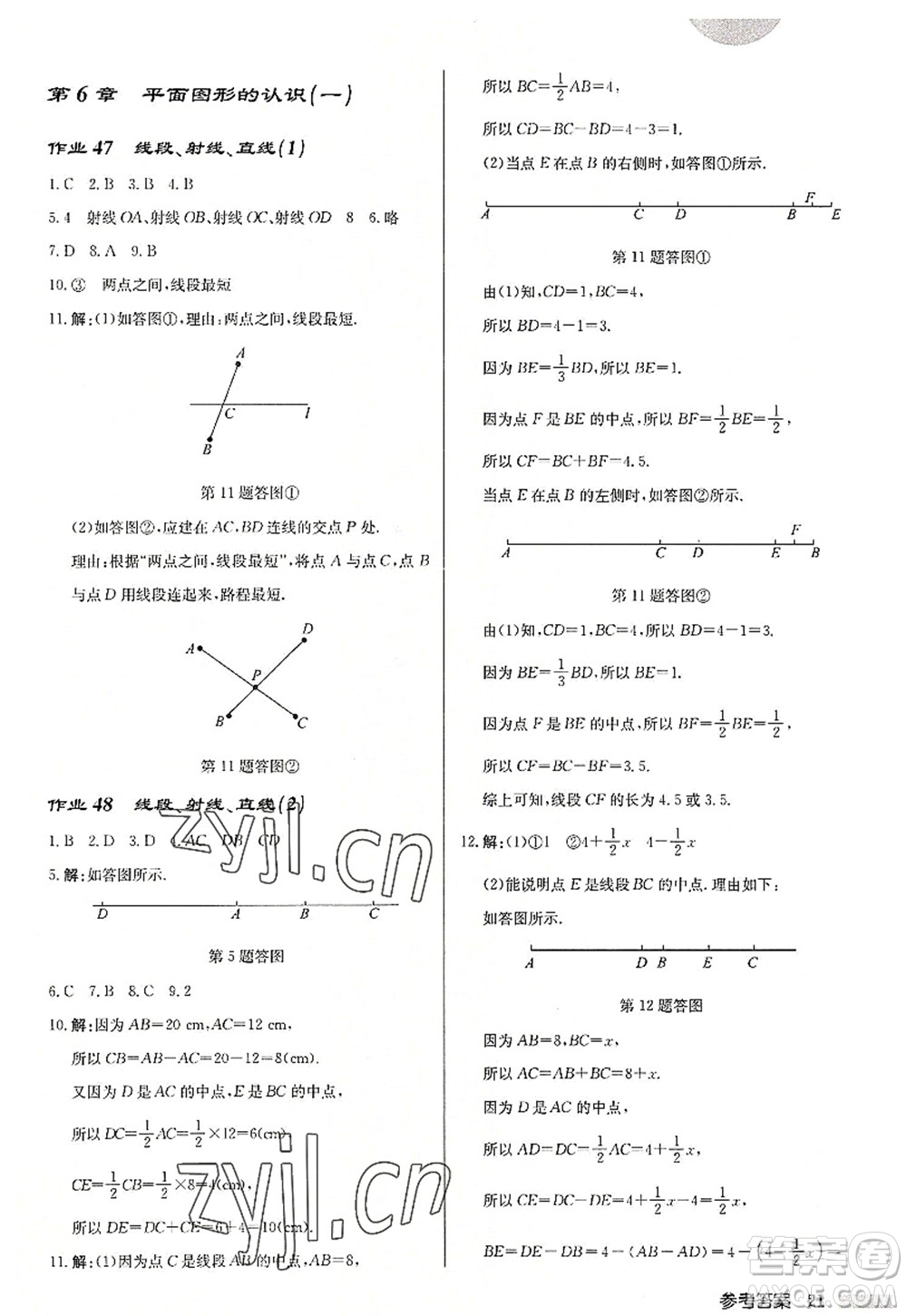 龍門書局2022啟東中學(xué)作業(yè)本七年級(jí)數(shù)學(xué)上冊(cè)JS江蘇版徐州專版答案