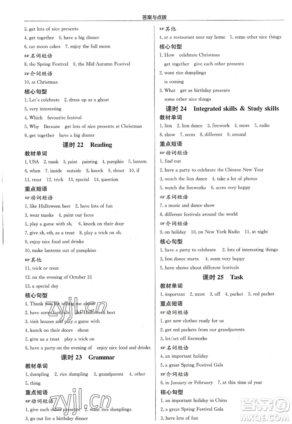龍門(mén)書(shū)局2022啟東中學(xué)作業(yè)本七年級(jí)英語(yǔ)上冊(cè)YL譯林版連云港專(zhuān)版答案