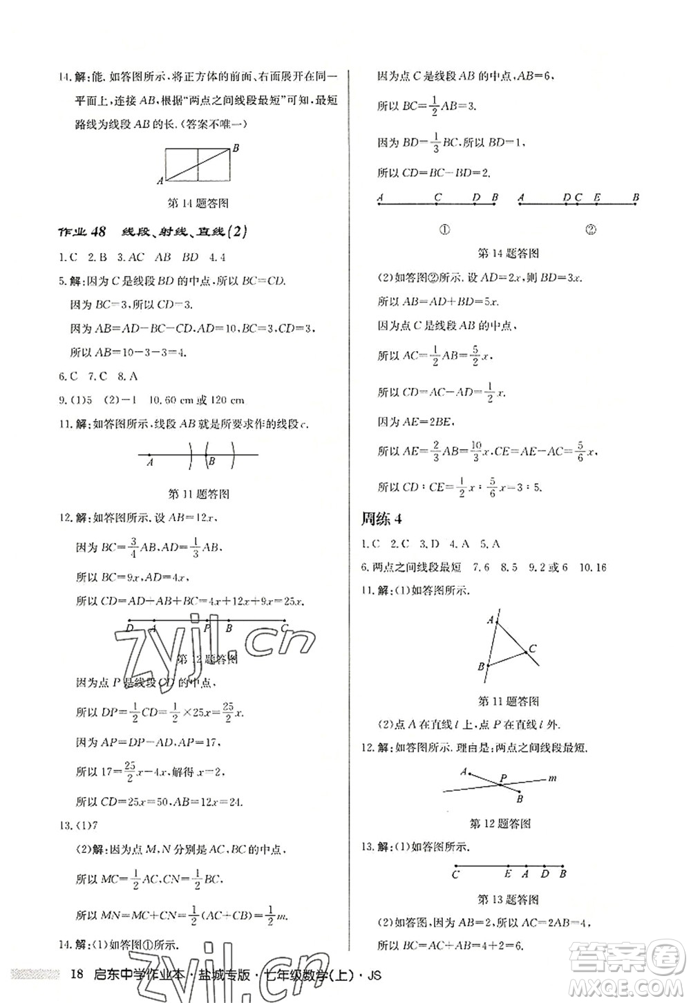 龍門書局2022啟東中學作業(yè)本七年級數學上冊JS江蘇版鹽城專版答案