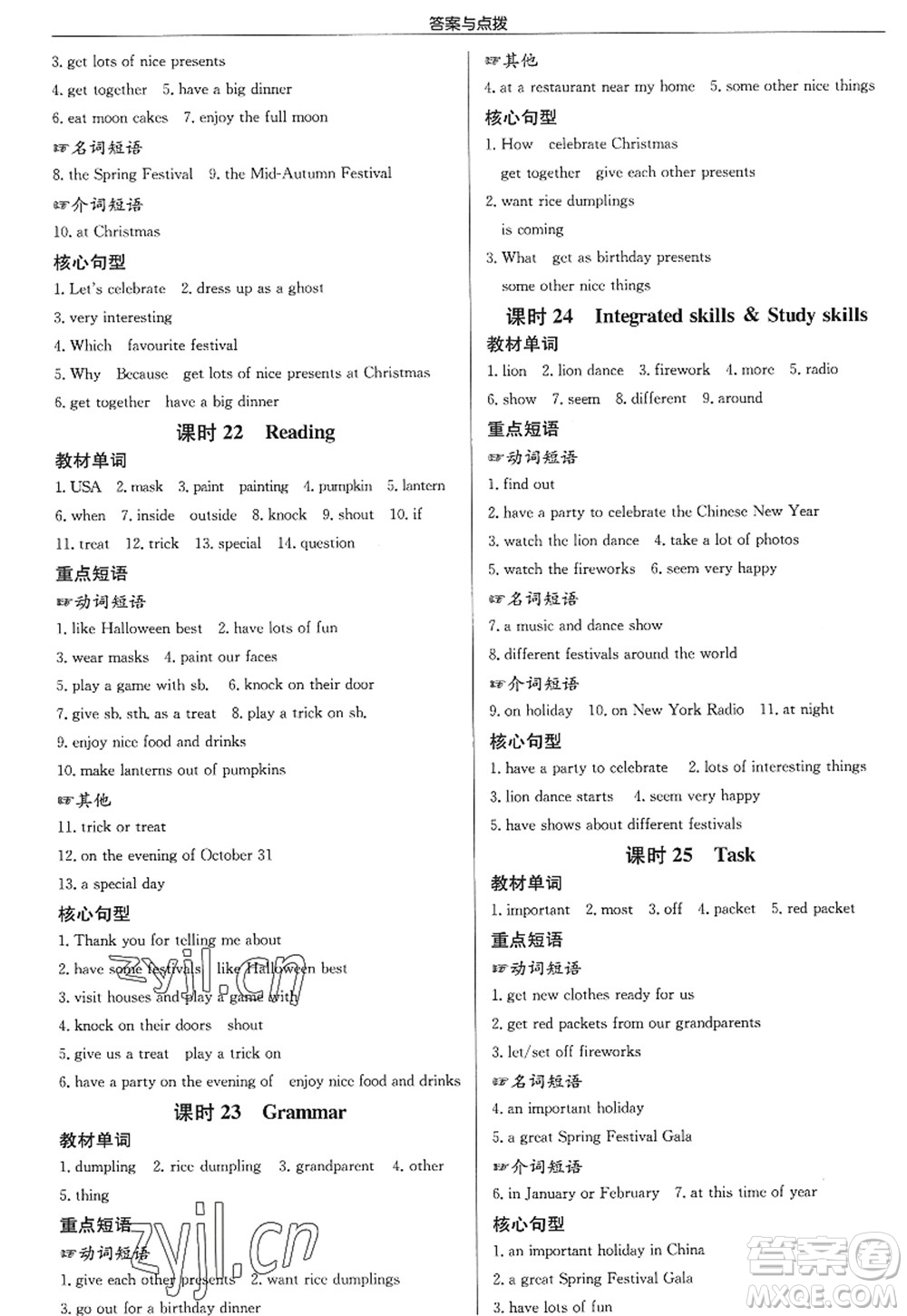 龍門書局2022啟東中學(xué)作業(yè)本七年級(jí)英語(yǔ)上冊(cè)YL譯林版淮安專版答案