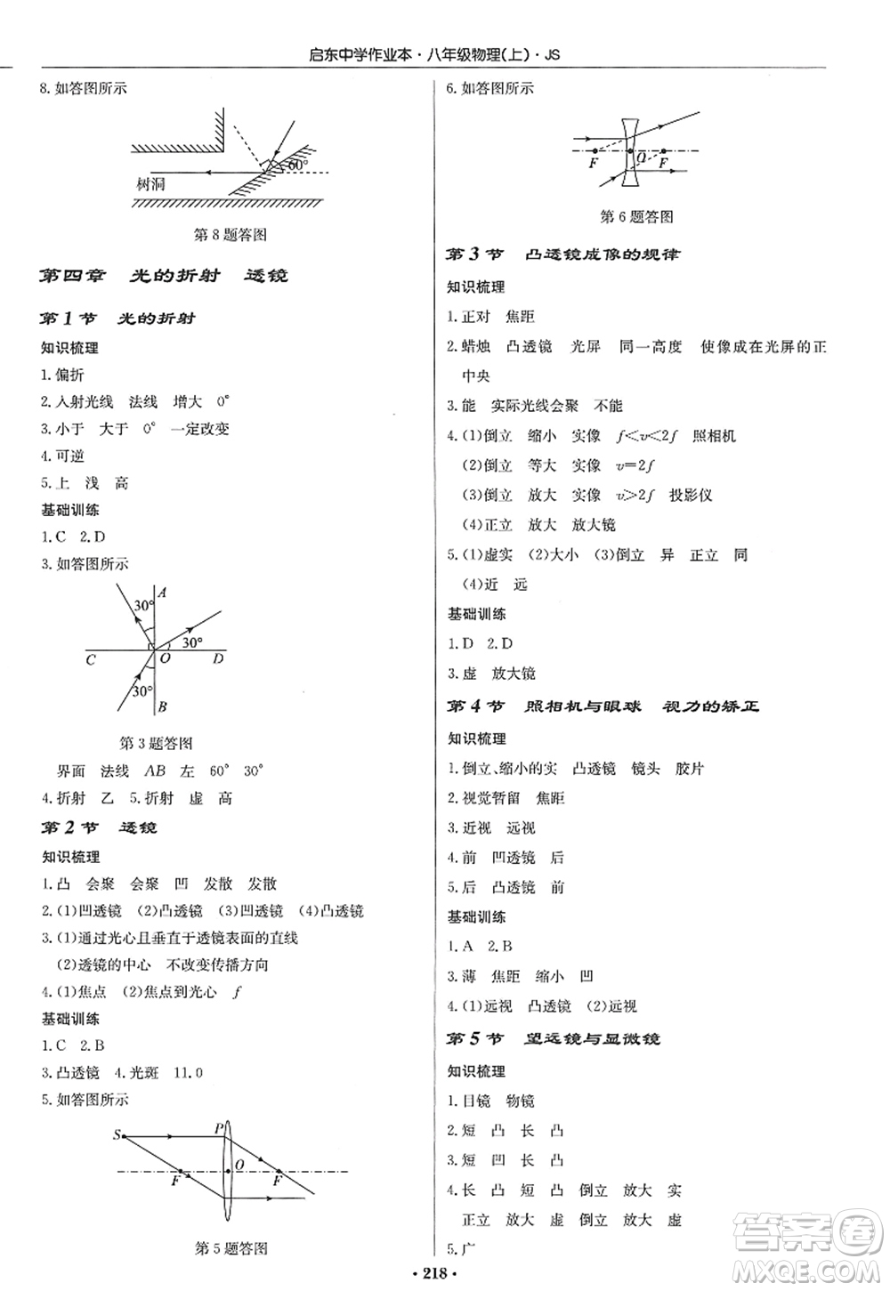 龍門書局2022啟東中學(xué)作業(yè)本八年級(jí)物理上冊(cè)JS江蘇版答案