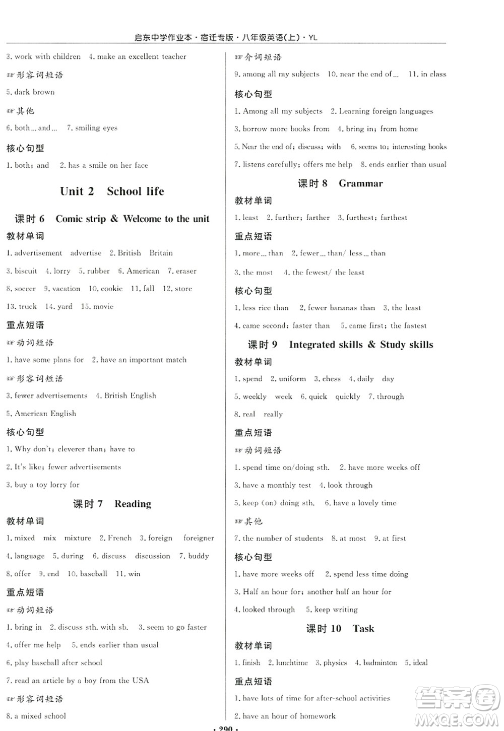 龍門書局2022啟東中學(xué)作業(yè)本八年級英語上冊YL譯林版宿遷專版答案