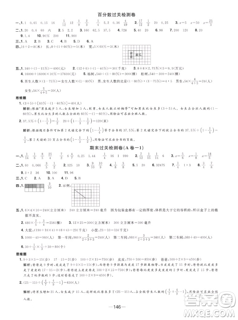 江西教育出版社2022陽光同學(xué)一線名師全優(yōu)好卷數(shù)學(xué)六年級上冊蘇教版答案