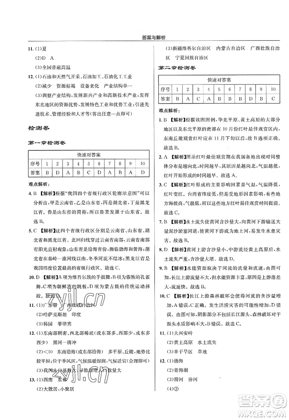 龍門(mén)書(shū)局2022啟東中學(xué)作業(yè)本八年級(jí)地理全一冊(cè)XJ湘教版答案