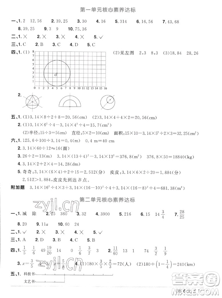 江西教育出版社2022陽(yáng)光同學(xué)一線(xiàn)名師全優(yōu)好卷數(shù)學(xué)六年級(jí)上冊(cè)北師版答案