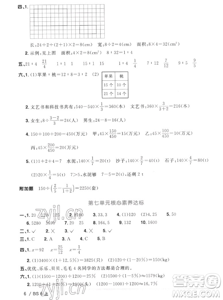 江西教育出版社2022陽(yáng)光同學(xué)一線(xiàn)名師全優(yōu)好卷數(shù)學(xué)六年級(jí)上冊(cè)北師版答案