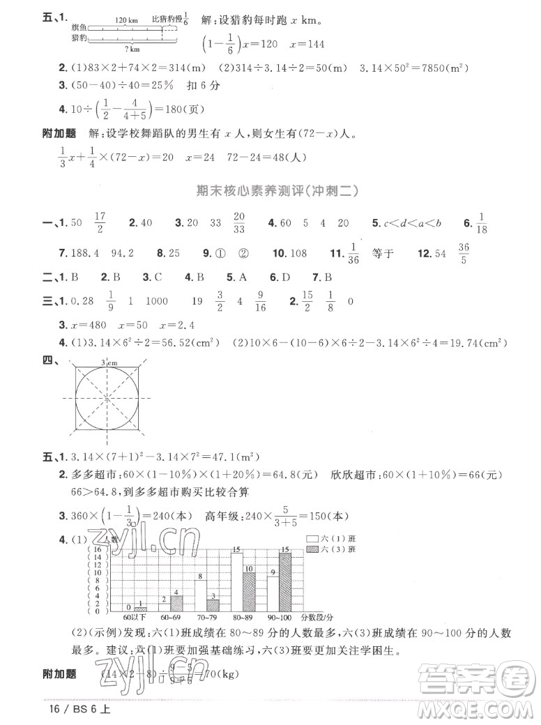 江西教育出版社2022陽(yáng)光同學(xué)一線(xiàn)名師全優(yōu)好卷數(shù)學(xué)六年級(jí)上冊(cè)北師版答案