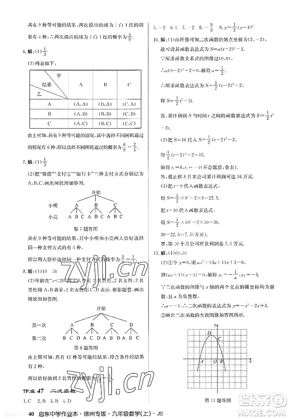 龍門書局2022啟東中學(xué)作業(yè)本九年級(jí)數(shù)學(xué)上冊(cè)JS江蘇版徐州專版答案