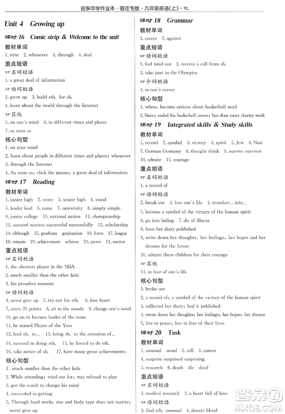 龍門(mén)書(shū)局2022啟東中學(xué)作業(yè)本九年級(jí)英語(yǔ)上冊(cè)YL譯林版宿遷專版答案