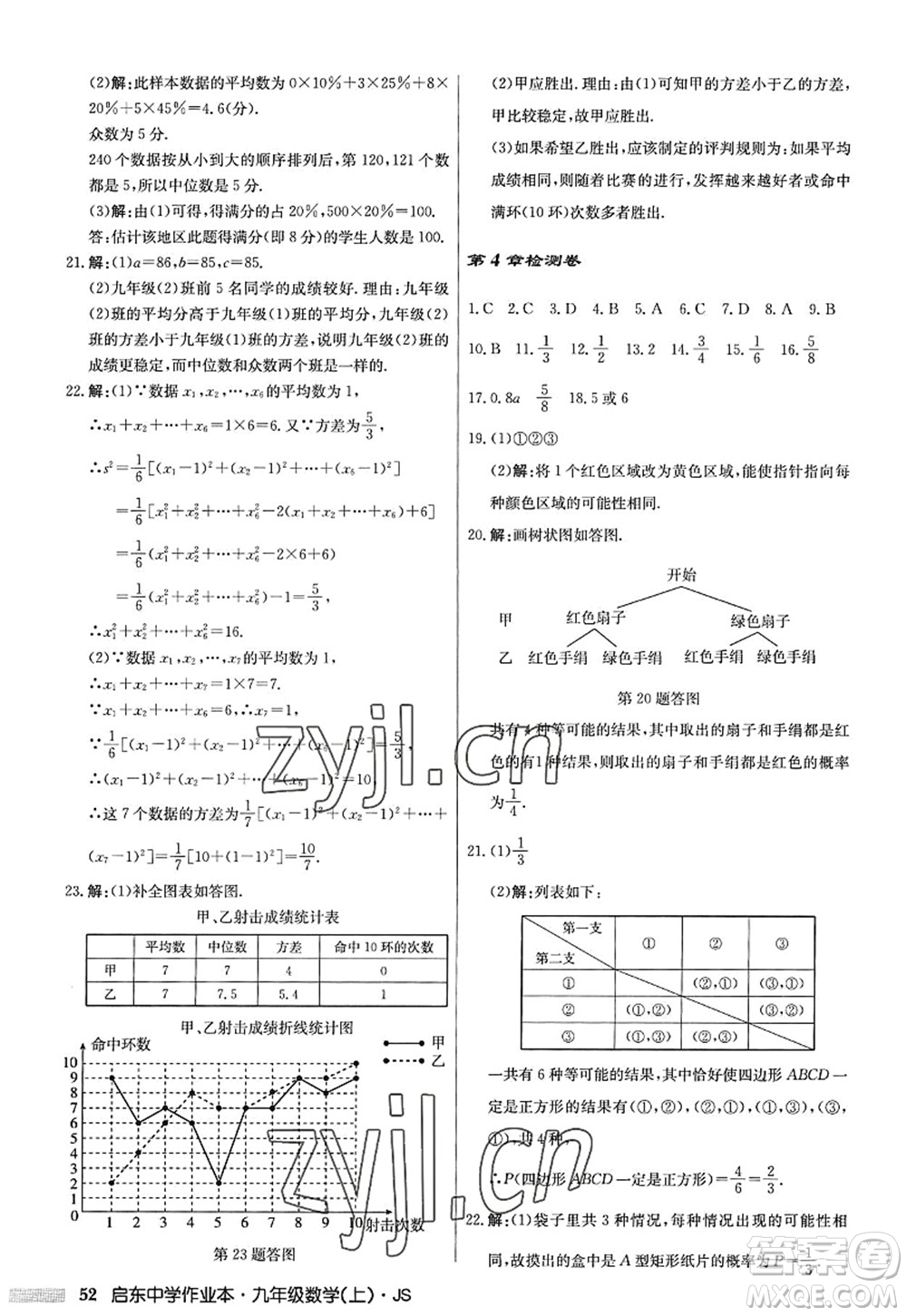 龍門書局2022啟東中學(xué)作業(yè)本九年級數(shù)學(xué)上冊JS江蘇版答案