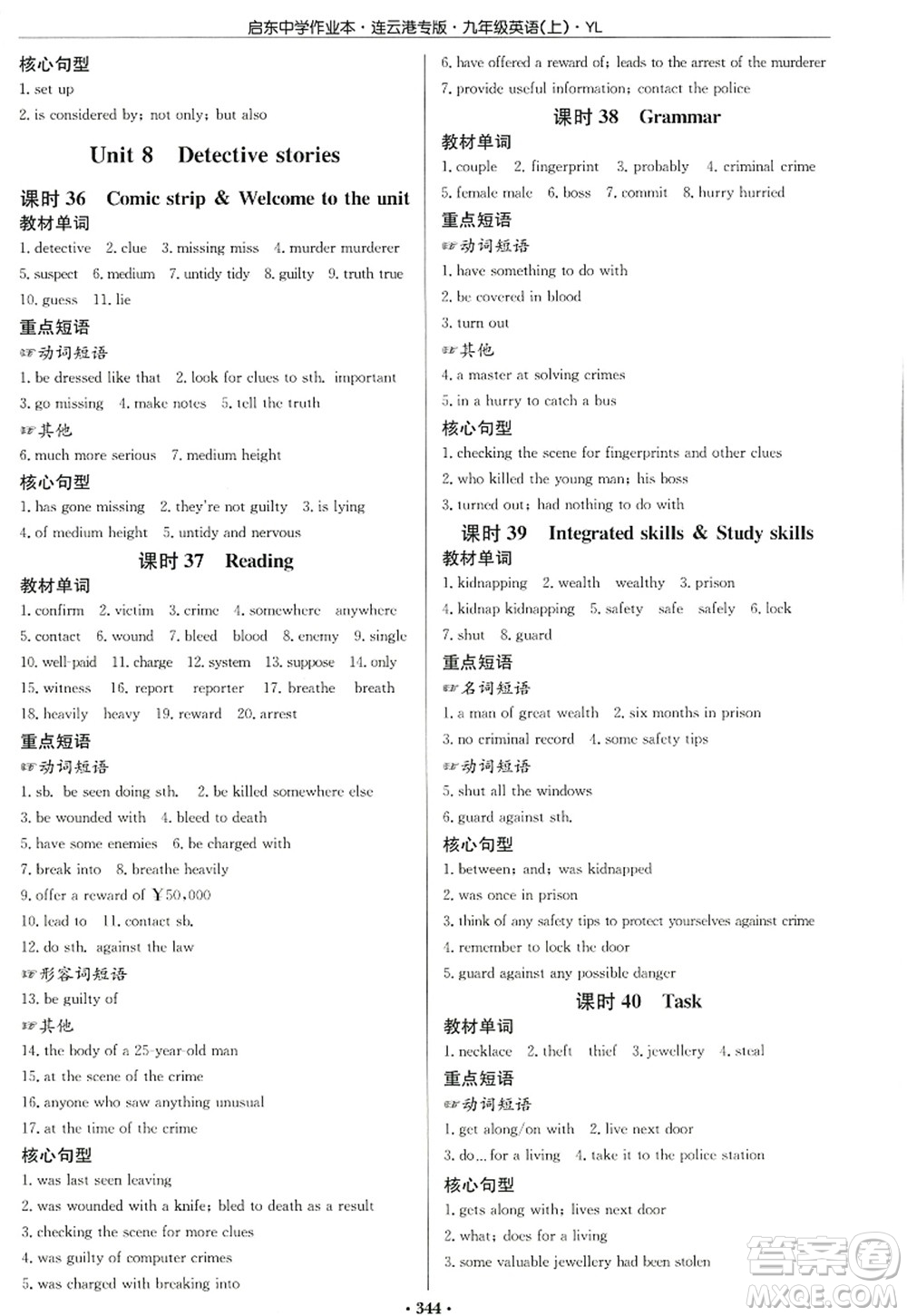 龍門(mén)書(shū)局2022啟東中學(xué)作業(yè)本九年級(jí)英語(yǔ)上冊(cè)YL譯林版連云港專版答案