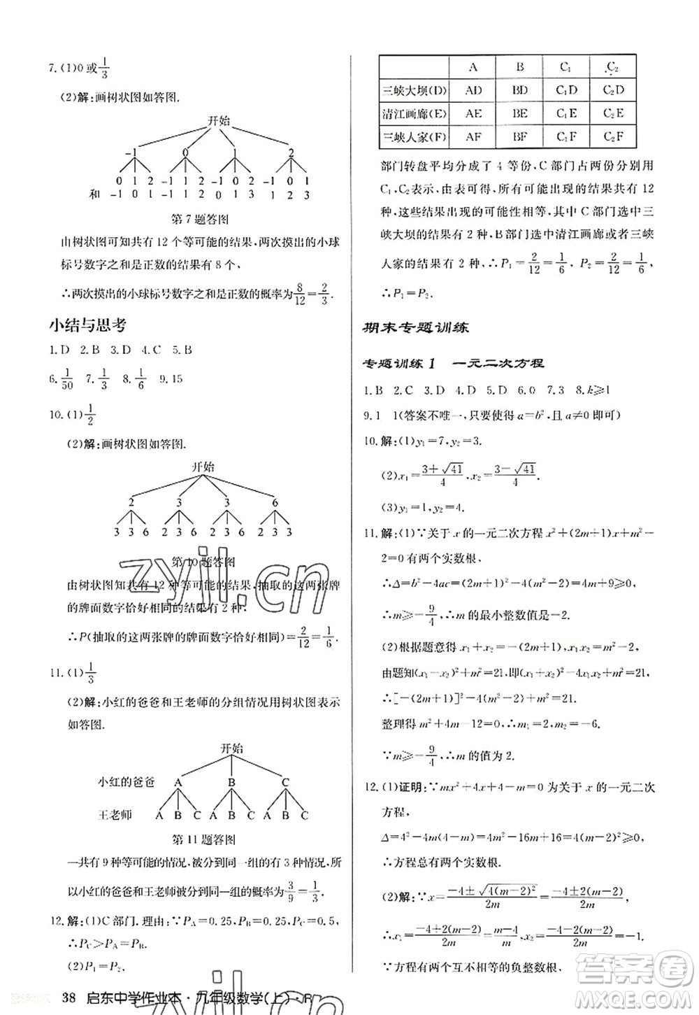 龍門(mén)書(shū)局2022啟東中學(xué)作業(yè)本九年級(jí)數(shù)學(xué)上冊(cè)R人教版答案