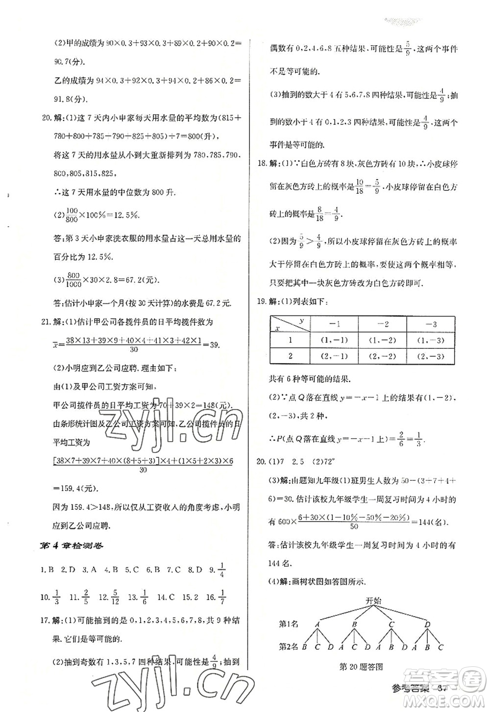 龍門書局2022啟東中學作業(yè)本九年級數學上冊JS江蘇版連淮專版答案