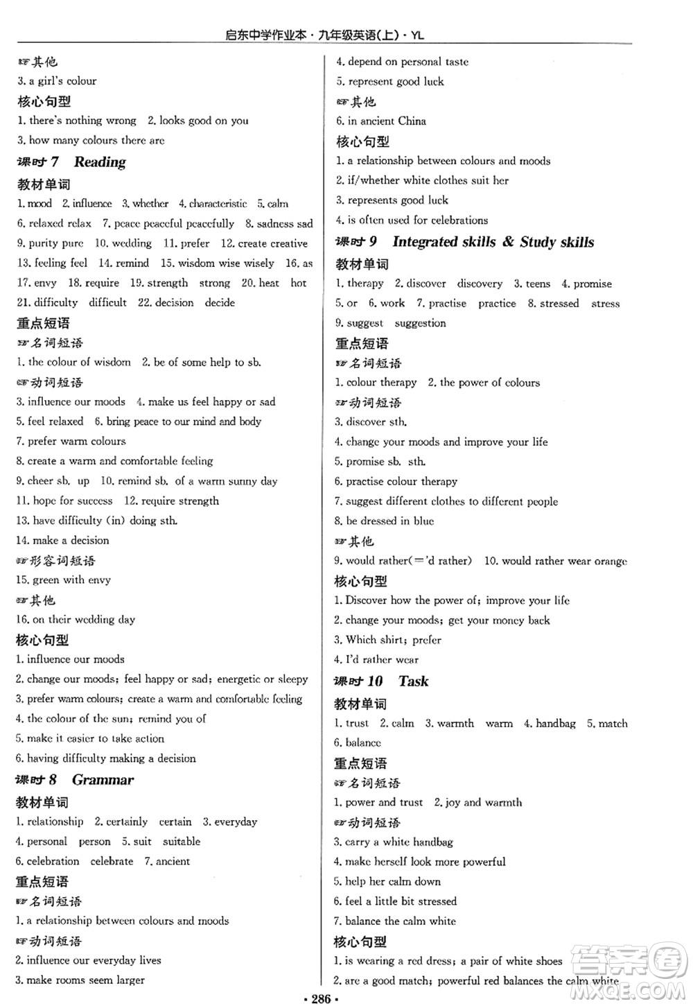 龍門書局2022啟東中學(xué)作業(yè)本九年級(jí)英語上冊(cè)YL譯林版答案