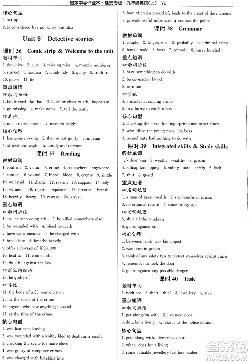 龍門書局2022啟東中學(xué)作業(yè)本九年級英語上冊YL譯林版淮安專版答案