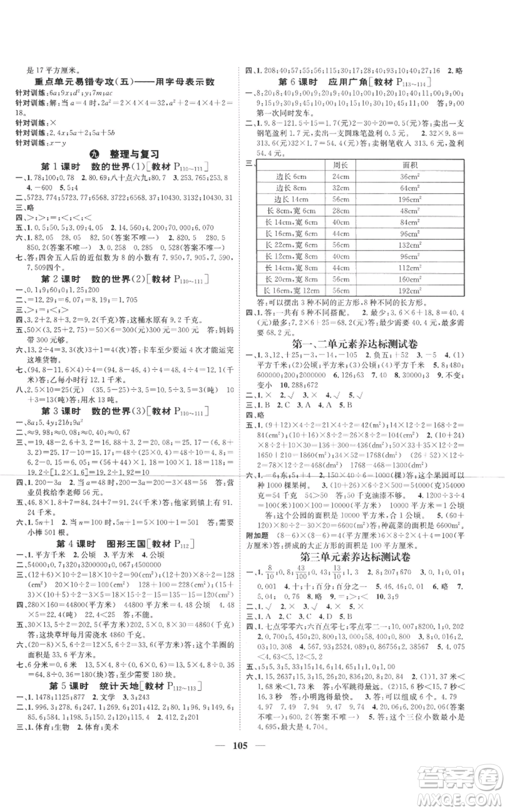 天津科學技術出版社2022智慧花朵五年級上冊數(shù)學蘇教版參考答案