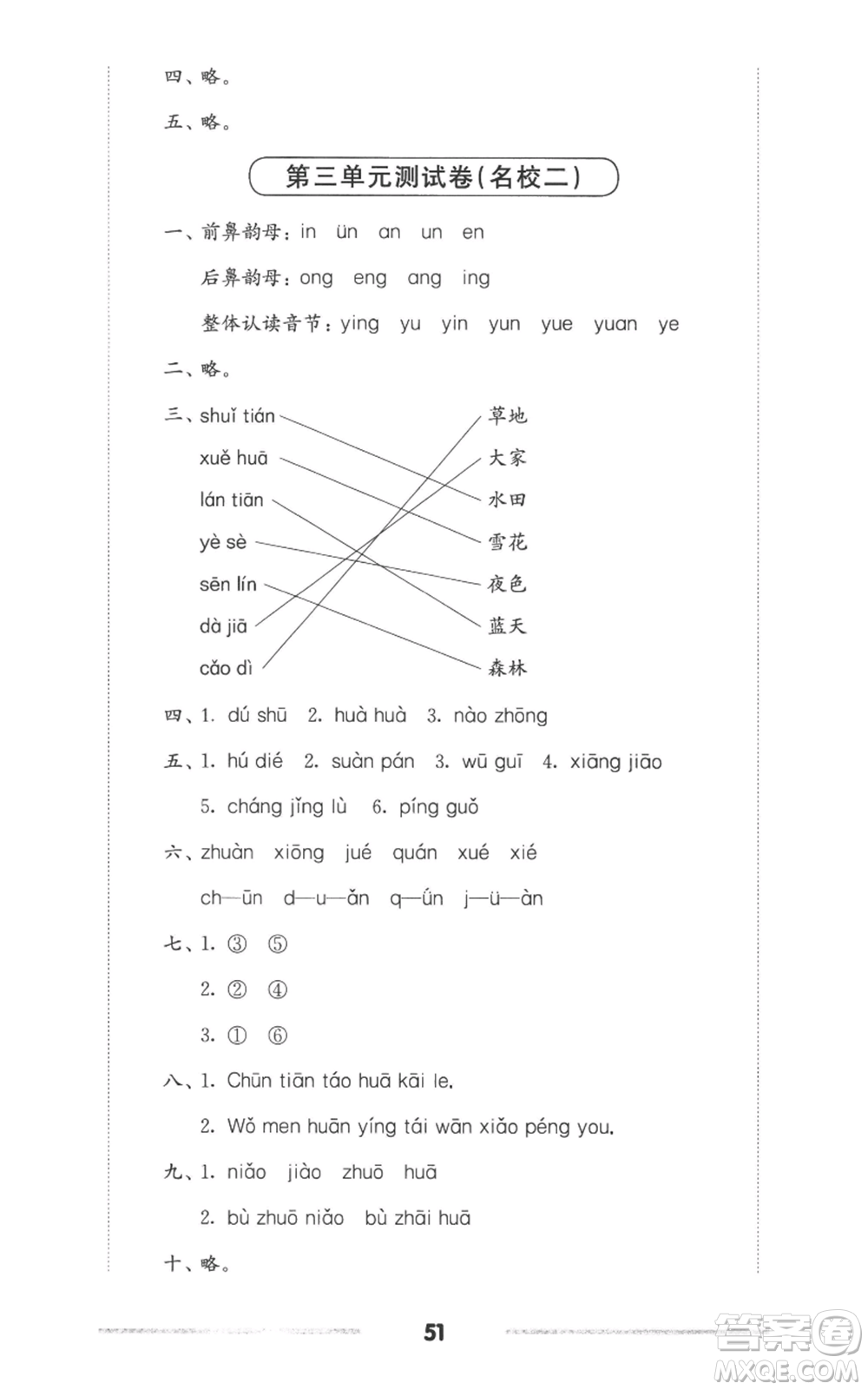 華東師范大學(xué)出版社2022上海名校名卷一年級(jí)上冊(cè)語(yǔ)文人教版參考答案