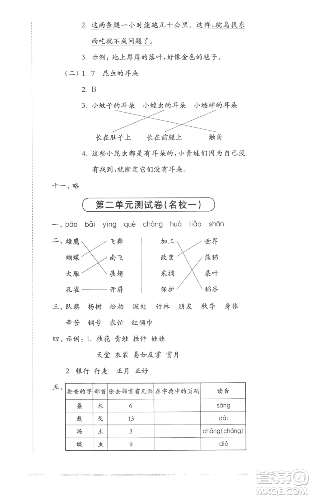 華東師范大學(xué)出版社2022上海名校名卷二年級(jí)上冊語文人教版參考答案