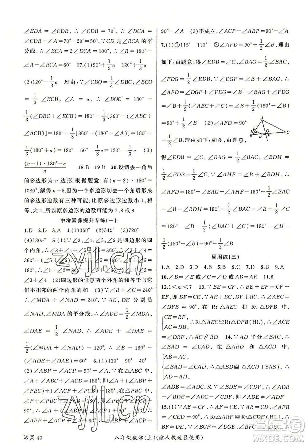 新疆青少年出版社2022原創(chuàng)新課堂八年級數(shù)學(xué)上冊人教版答案