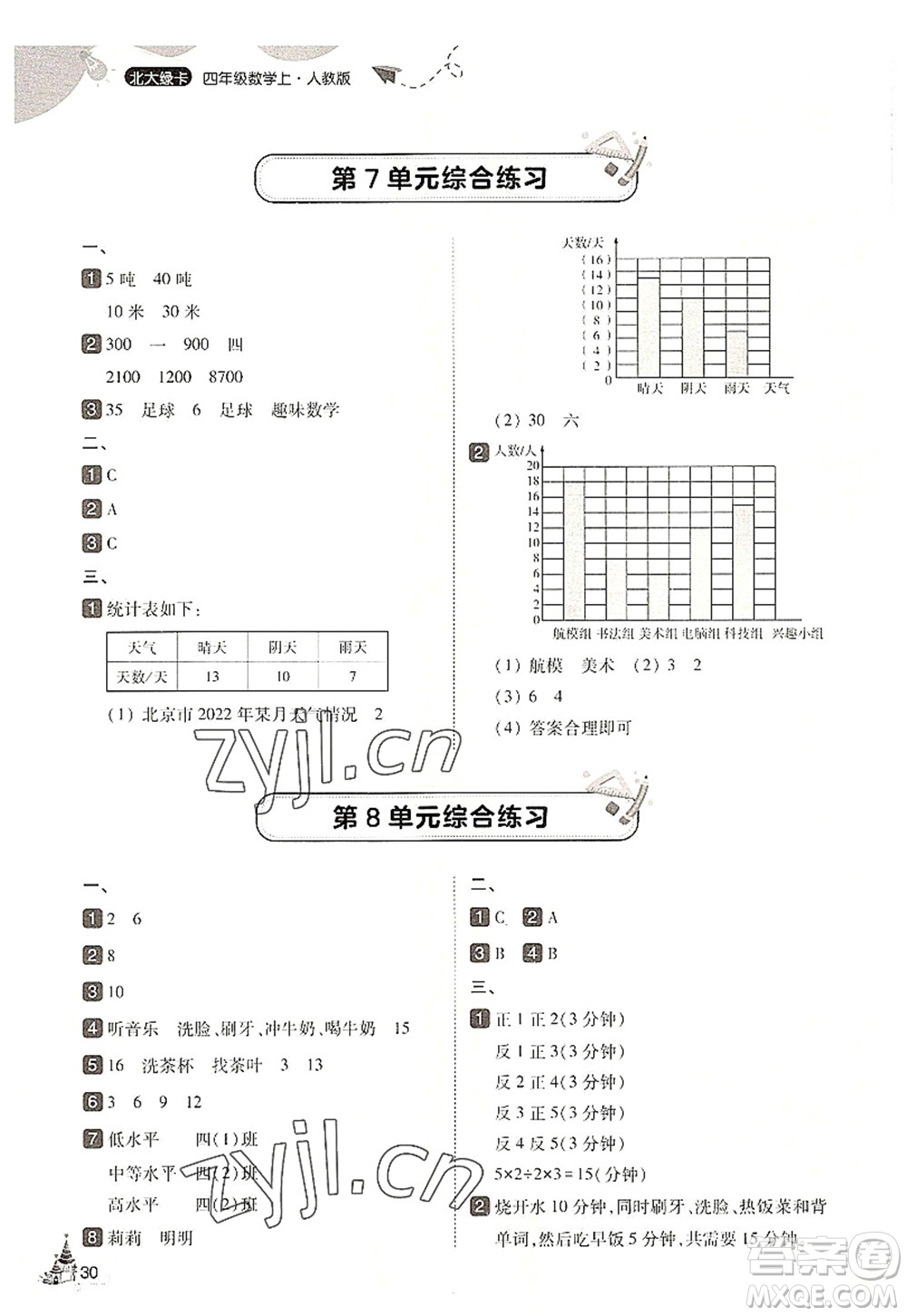 東北師范大學(xué)出版社2022北大綠卡四年級數(shù)學(xué)上冊人教版答案