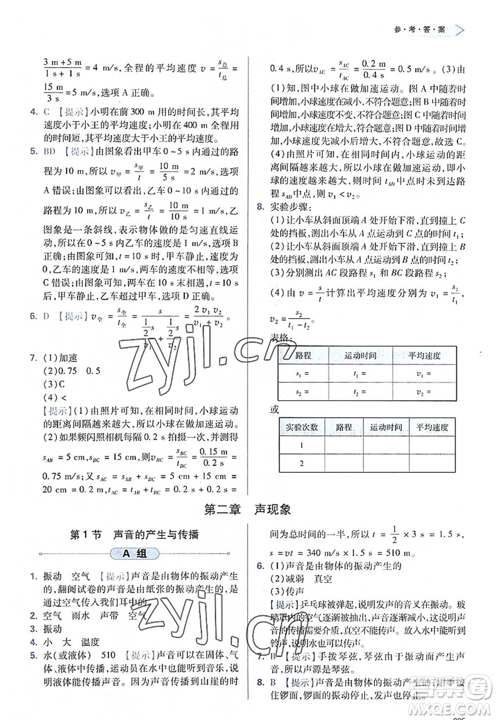 天津教育出版社2022學(xué)習(xí)質(zhì)量監(jiān)測(cè)八年級(jí)物理上冊(cè)人教版答案