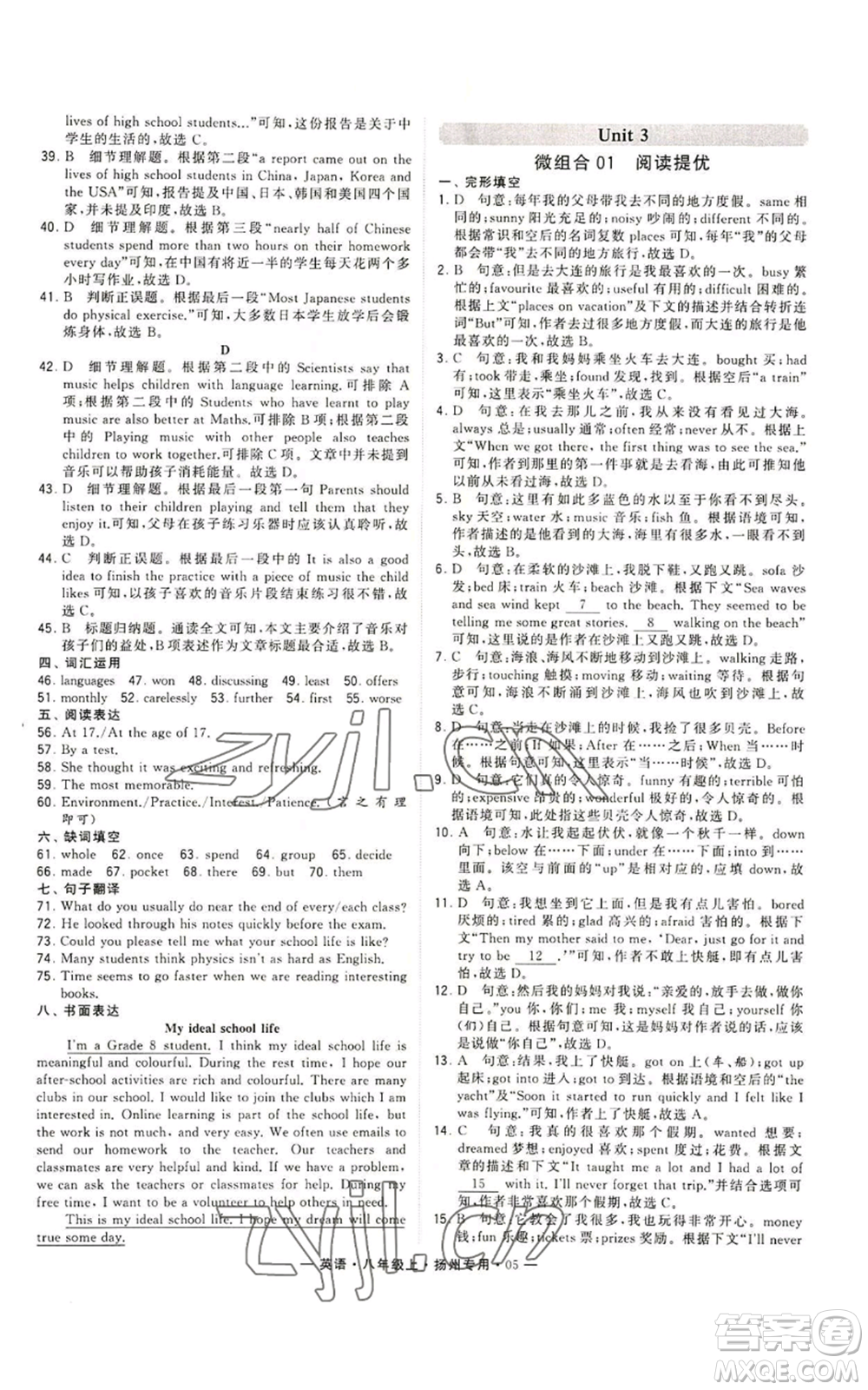 河海大學(xué)出版社2022經(jīng)綸學(xué)典學(xué)霸組合訓(xùn)練八年級(jí)上冊(cè)英語(yǔ)譯林版揚(yáng)州專版參考答案